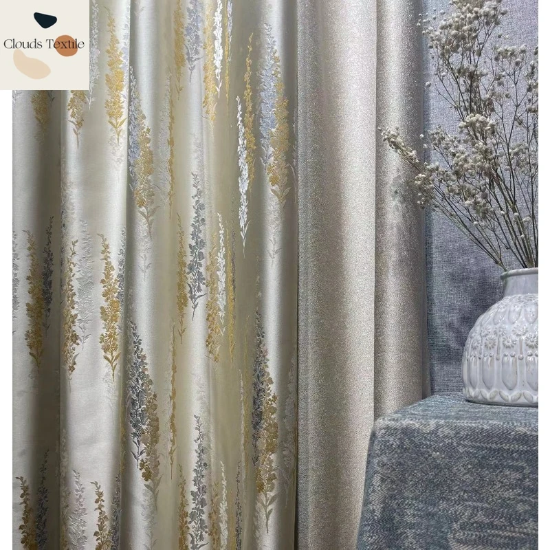 

American Light Luxury Curtains for Living Dining Room Bedroom High Precision Jacquard Lavender Vertical Warm Girls Customize