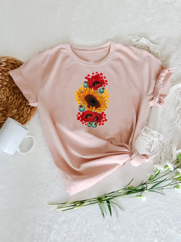 

Футболка женская летняя с коротким рукавом, Милая одежда с акварельными цветами, модная мультяшная рубашка, топ с графическим принтом