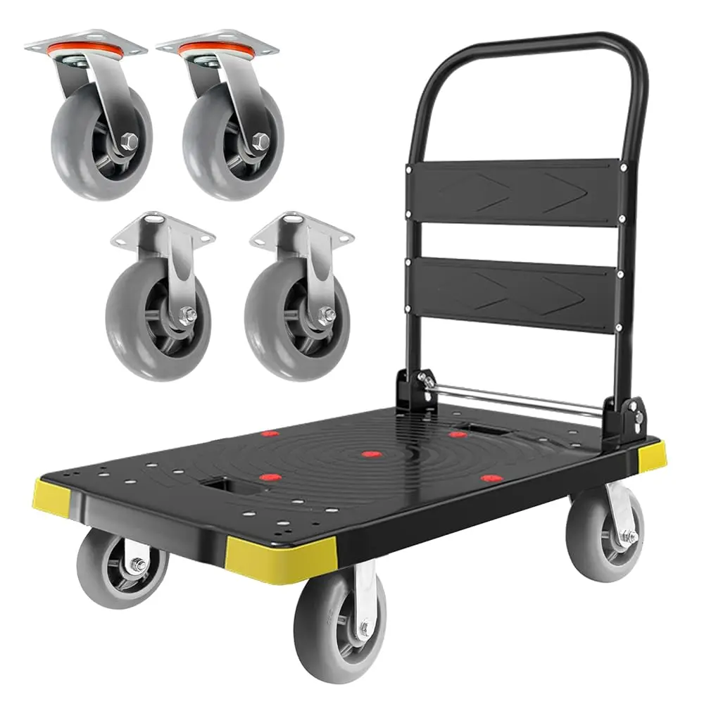 

Folding Push Cart Dolly - 1300Lbs Heavy Duty Portable Moving Dolly With 360 Swivel 6'' Wheels (35L X24W X40H In)