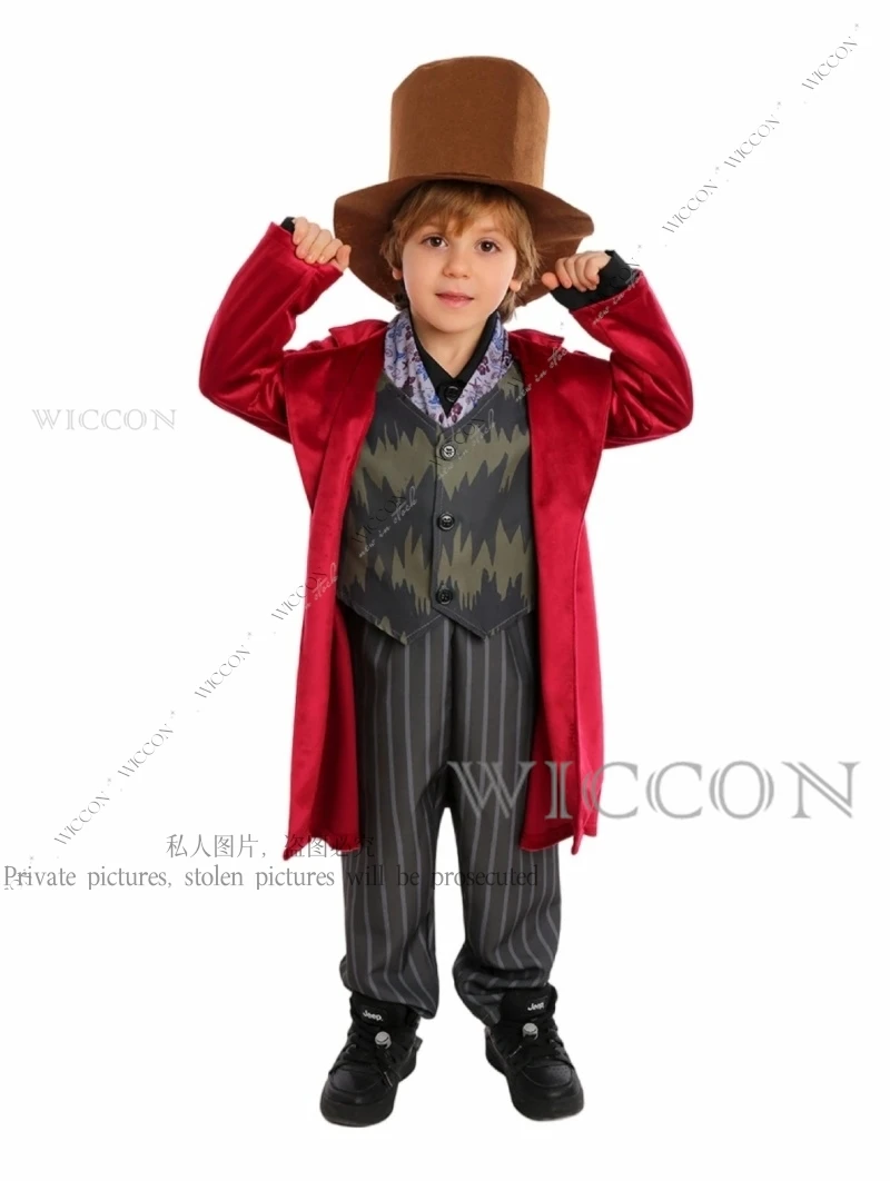 Chocolate Factory Willy Cosplay Anime Costume Charlie Uniform Child Role Play Outfit Full Suit Halloween Masquerade Kid  disfraz