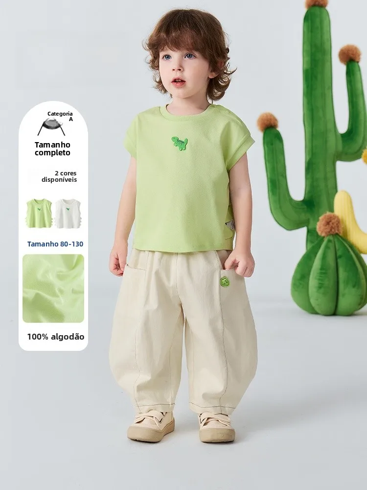 pure-cotton-bala-boys-t-shirt-short-sleeve-dinosaur-pattern-baby-vest-children's-casual-wear-summer-outfit-baby-clothes