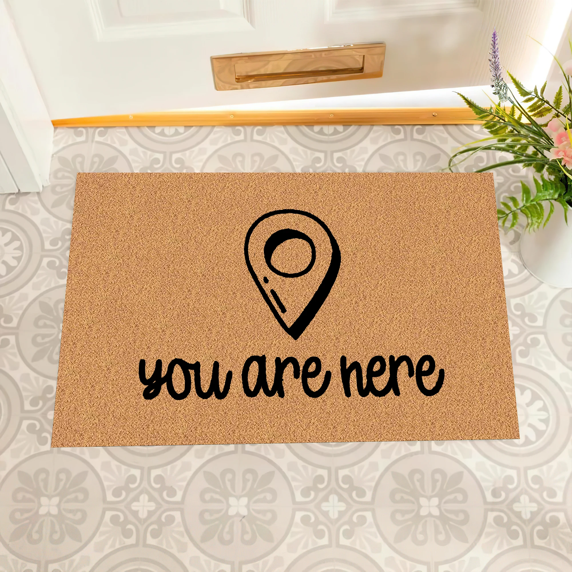 

You Are Here Map Pin Doormat Non-Slip Location Pin Entryway Mat for Travel Lovers Low-Profile Indoor Outdoor Floor Mat Rug