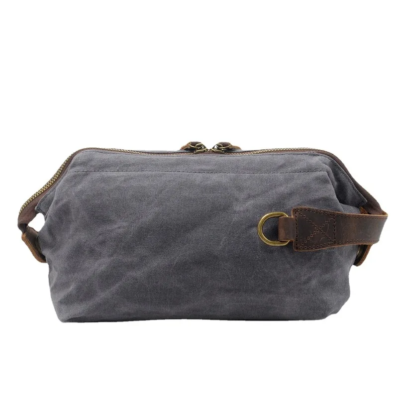 Best-selling men's clutch bag, oil-wax canvas toiletry bag, retro handbag, inner layer of genuine leather, wrist bag