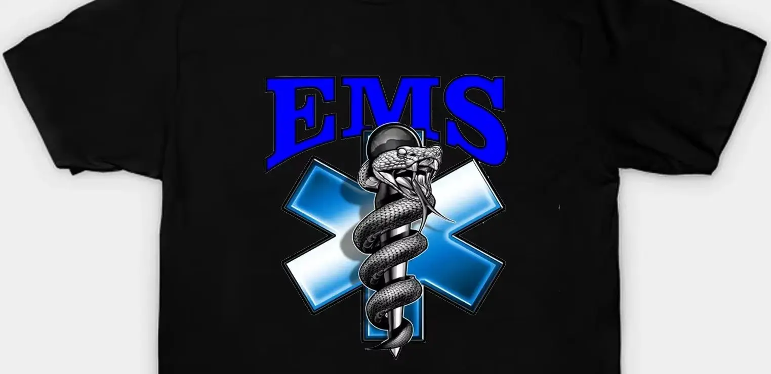 

EMS EMT Star of Life & Caduceus Serpent Art Graphic T-Shirt 100% Cotton O-Neck Short Sleeve Casual Mens T-shirt Size S-3XL