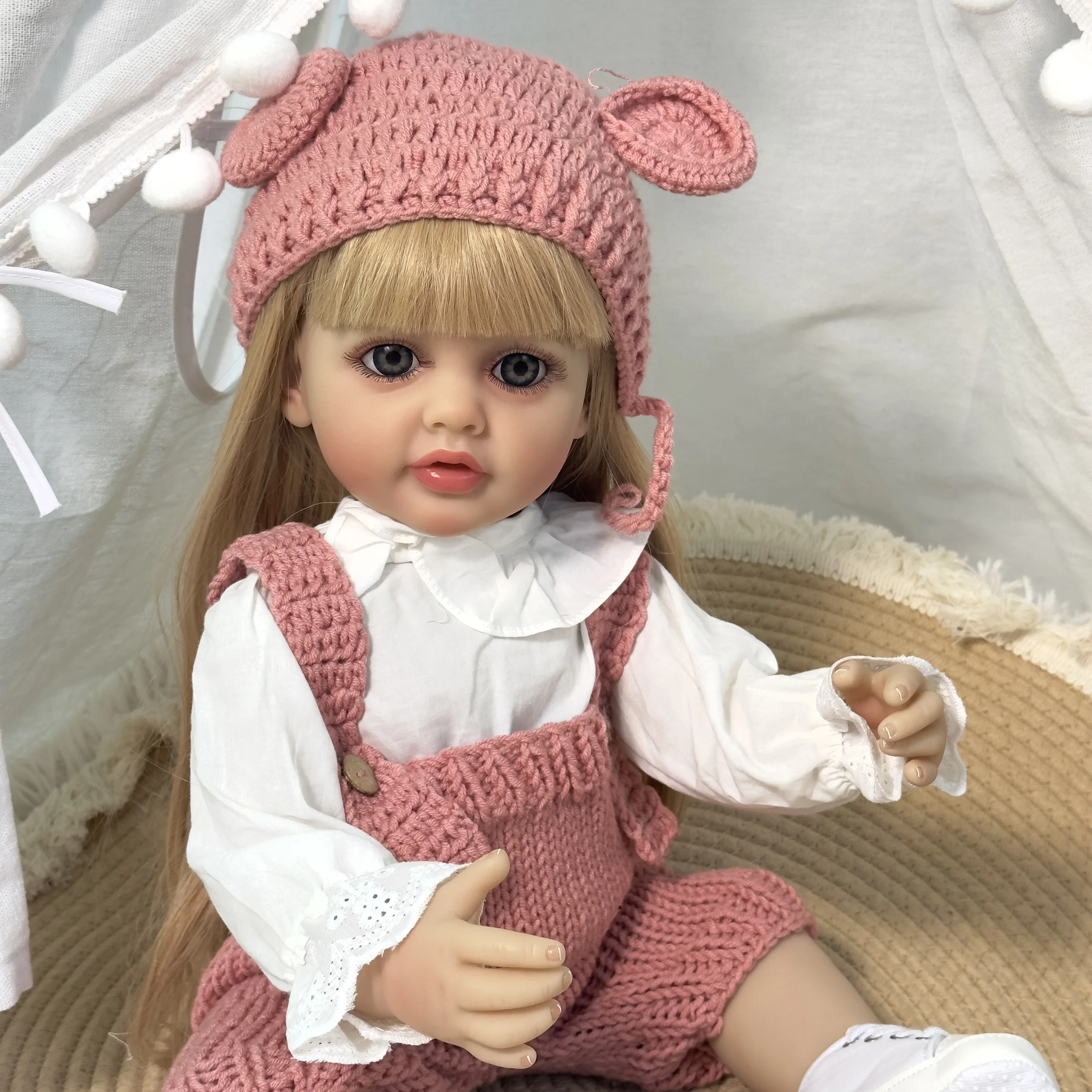 

55CM 22inch Soft Silicone Full body Vinyl Reborn Toddler Girl Doll Betty lifelike Newborn Wig Hair Birthday Gifts for Children