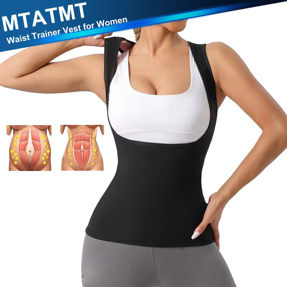 

MTATMT 1Pcs Sauna Suit for Women Sweat Waist Trainer Vest Full Body Shaper Shirt Jacket Shapewear Tops