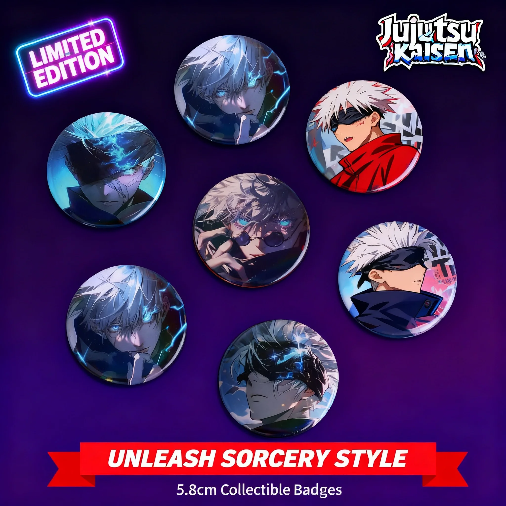 

Jujutsu Kaisen Anime Badge Gojo Satoru Pin Metal Enamel Lapel Pins Anime Merchandise Cute Accessories for Backpacks Cosplay