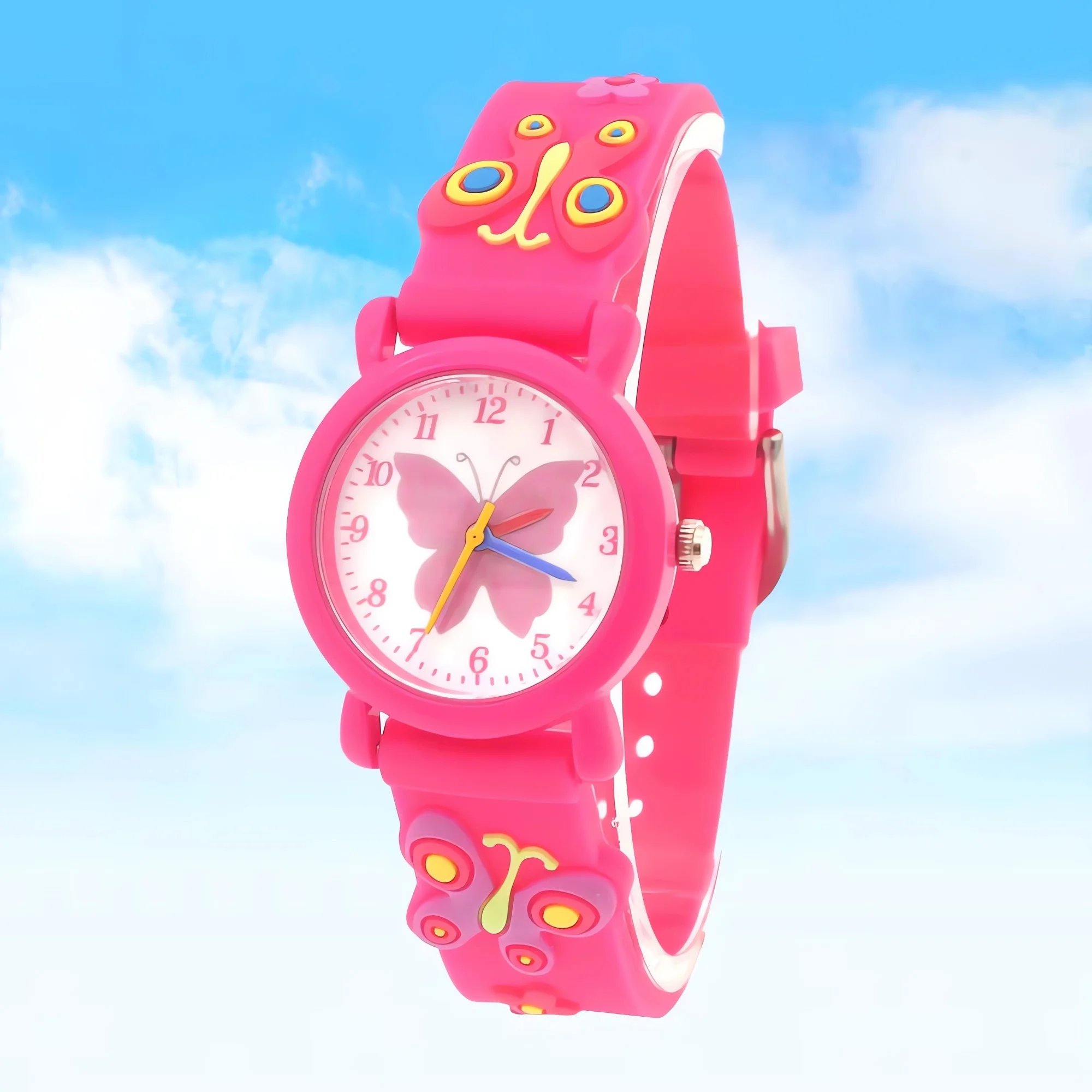 Children's Waterproof Watch with Butterfly Silicone Strap Student Timepiece Kids Wristwatch