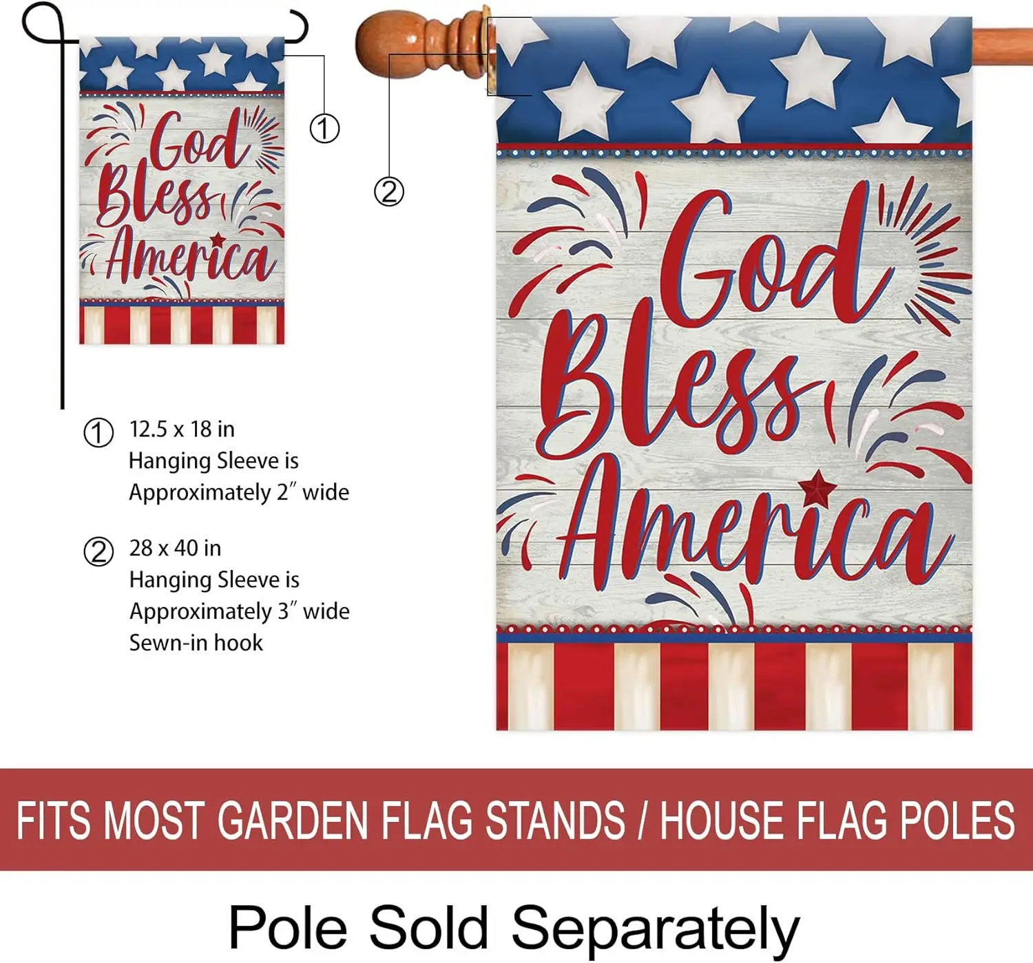 Morigins God Bless America 4th of July Garden Flag Double Sided Patriotic Strip and Star American Flag Independence Day Yard Out