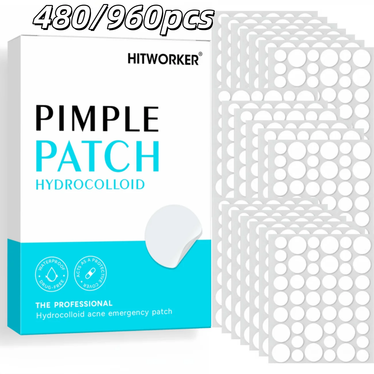 Hydrocolloid Acne Patches (480/960 Patches per Pack) – Invisible, High-Quality Acne Patches Containing Salicylic