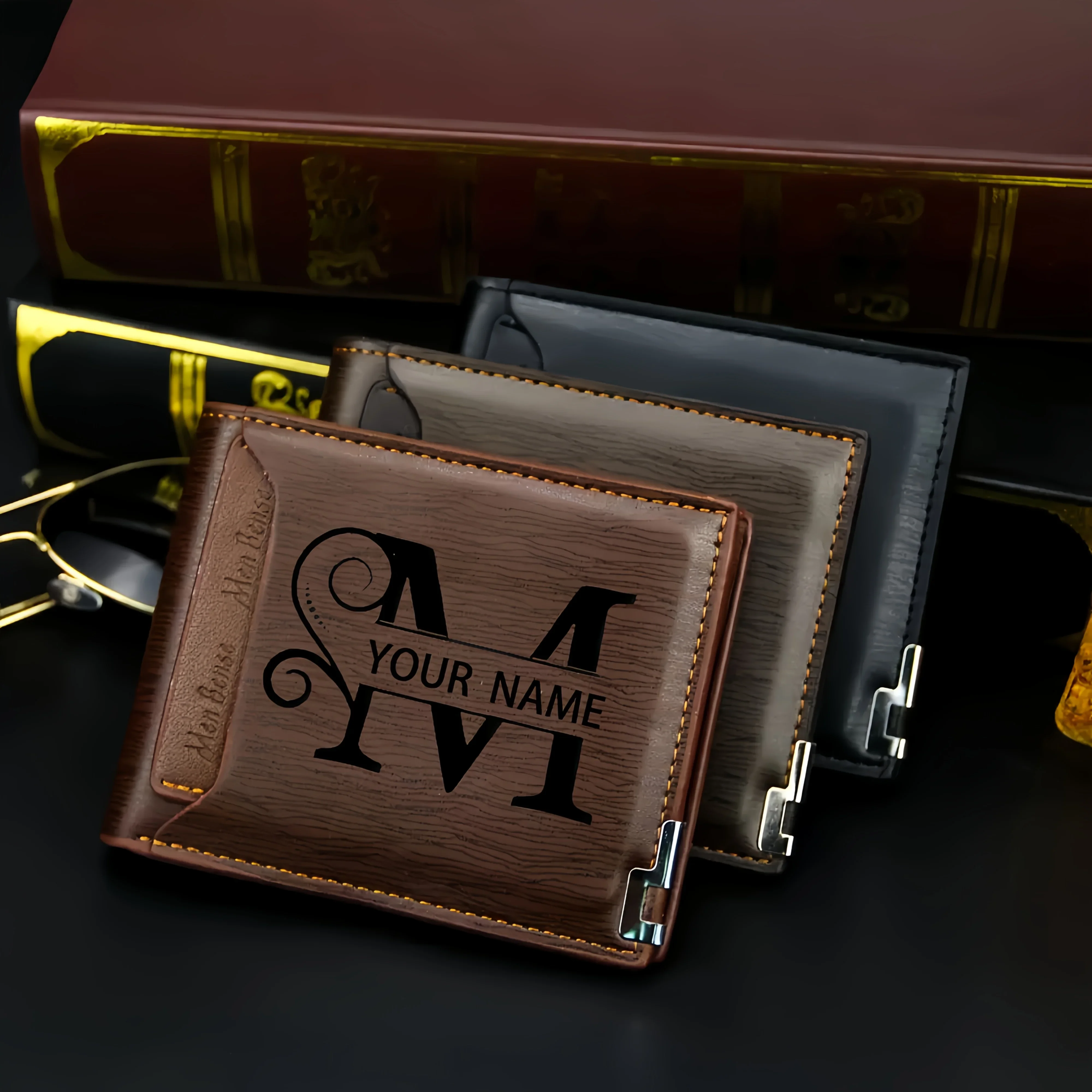 

Personalized Men's Faux Leather Wallet - Engraved Initials & Name Gift for Birthday, Anniversary, Father's Day, Christmas Gift
