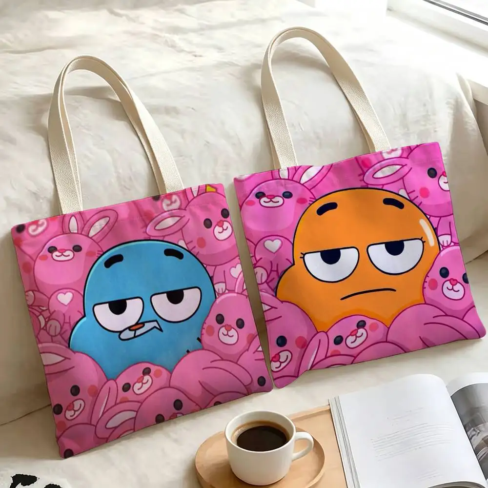 ANIME T-The A-Amazing World of GumballS Storage Bags Double-Sided Print Large Tote Bag Durable Beach Picnic Foldable Gift Eco