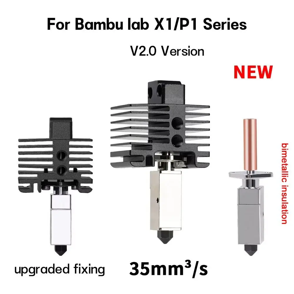 

V2.0 Upgrade Hot end Print Head Thermistor Nozzle Hardened Steel Hotend Black 3D Printing Parts for Bambu Lab X1/P1 Series