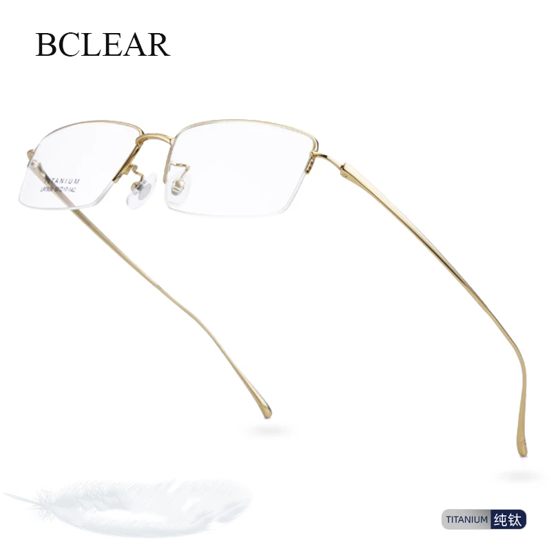 

BCLEAR Slim Pure Titanium Glasses Frame Men Square Myopia Prescription Eyeglasses Frames Half Rim Optical Male Korean Eyewear