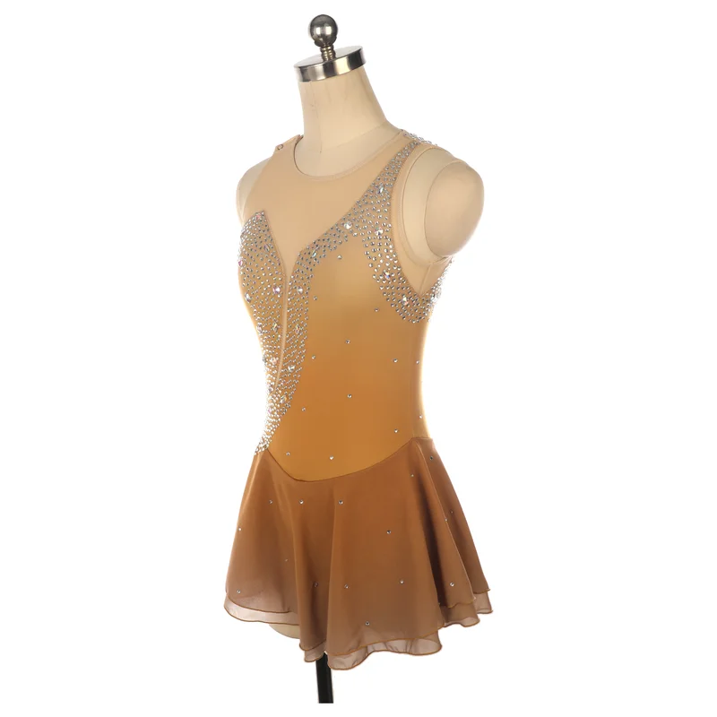 Custom Gradient Coffee Color Fine Figure Skating Competition Suit Figure Skating Show Costume Women'S Ice Skating Skirt