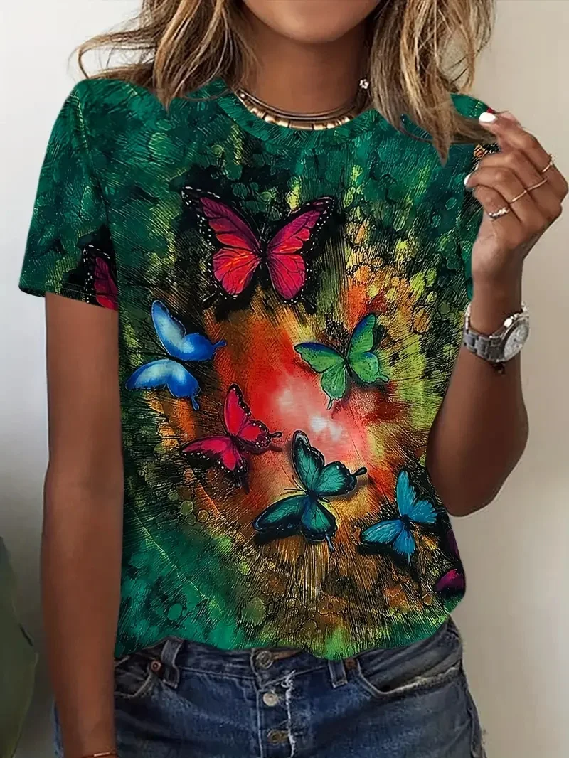 Women Casual T-shirt Butterfly Graphic T Shirt for Men Clothing Fashion Streetwear Short Sleeve y2k Tops Ladies Oversize Clothes