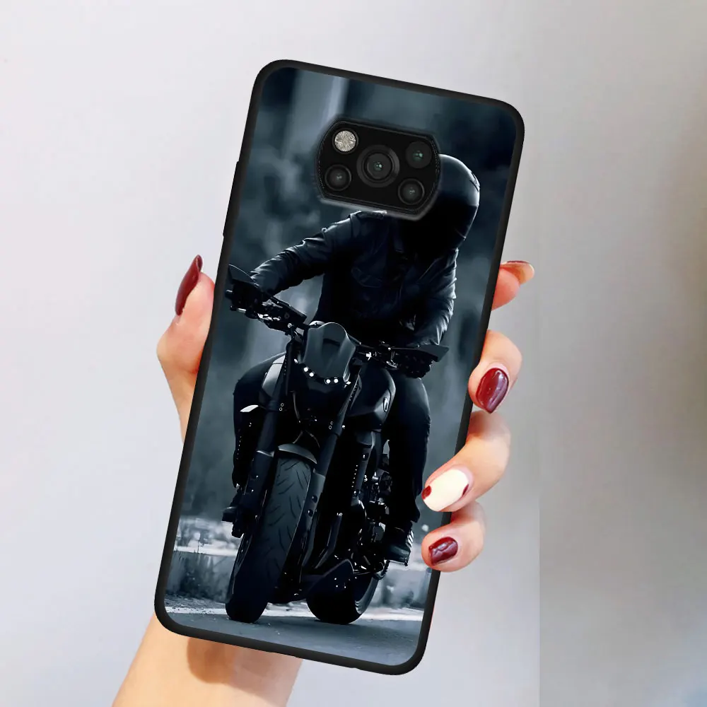 Etui motocyklowe do Xiaomi Poco X6 X3 NFC M5s X5 F3 M4 M3 Pro Czarny silikonowy miękki pokrowiec na telefon Coque