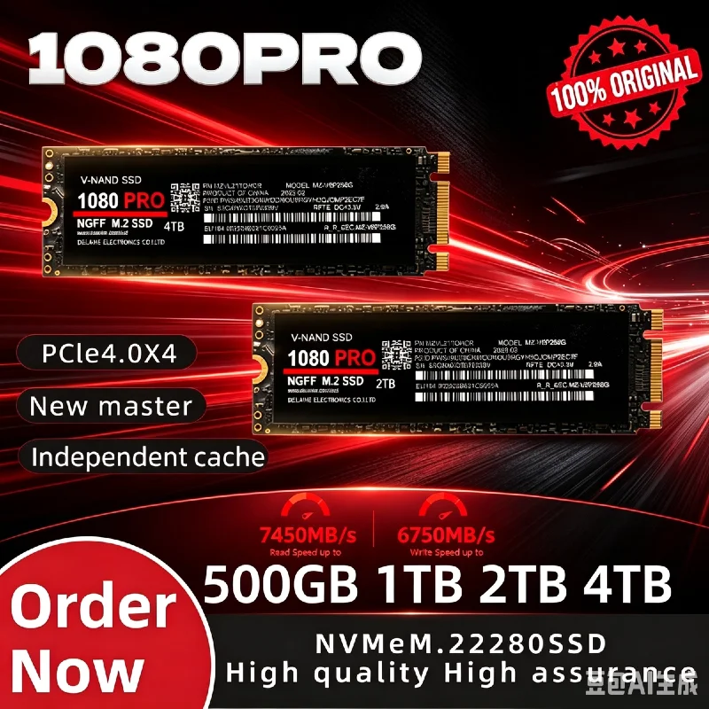 100% 정품 1080PRO PCIe 4.0 NVMe M.2 2280 SSD 초고속 읽기/쓰기, 다양한 용량 1TB 2TB 4TB 게이밍용