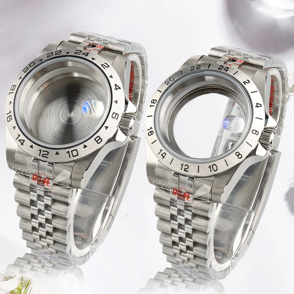 For 39mm NH35 EXP Watch Case 24 Hour Stainless Steel Bezel Fit NH34 NH35 NH36 NH38 Movement Jubilee/Oyster Strap Explore Case