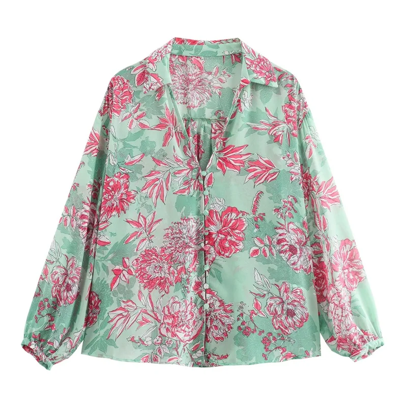 

Summer Women's Floral Printed Shirt Top 2024 New Casual Fashion Long Sleeve Single Breasted Loose Shirt Blouse Women's Clothes