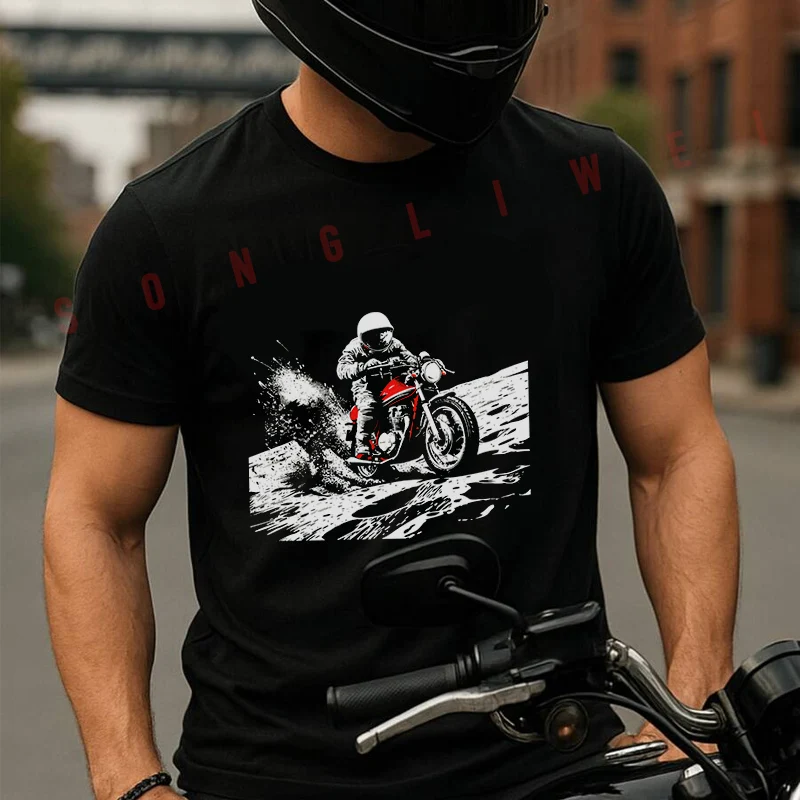 

Astronaut Motorcycle Graphic Men's T-shirt Summer Cotton Short Sleeved Casual TShirt O-Neck Unisex Tops
