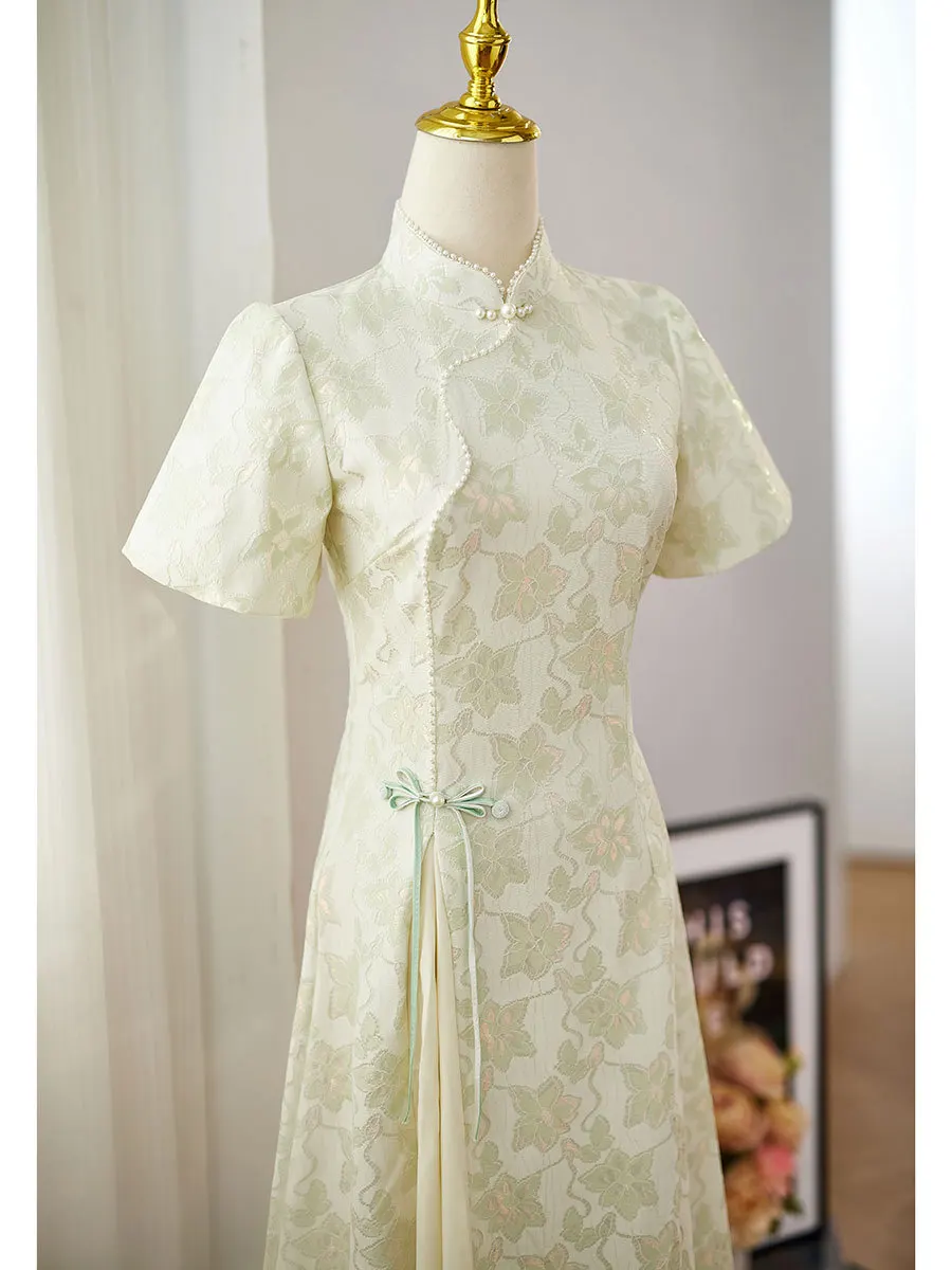 Summer Short Sleeve Cheongsam Vintage Split Chiffon A-Line Qipao Fashion Daily Women Slim Party Costume Dresses