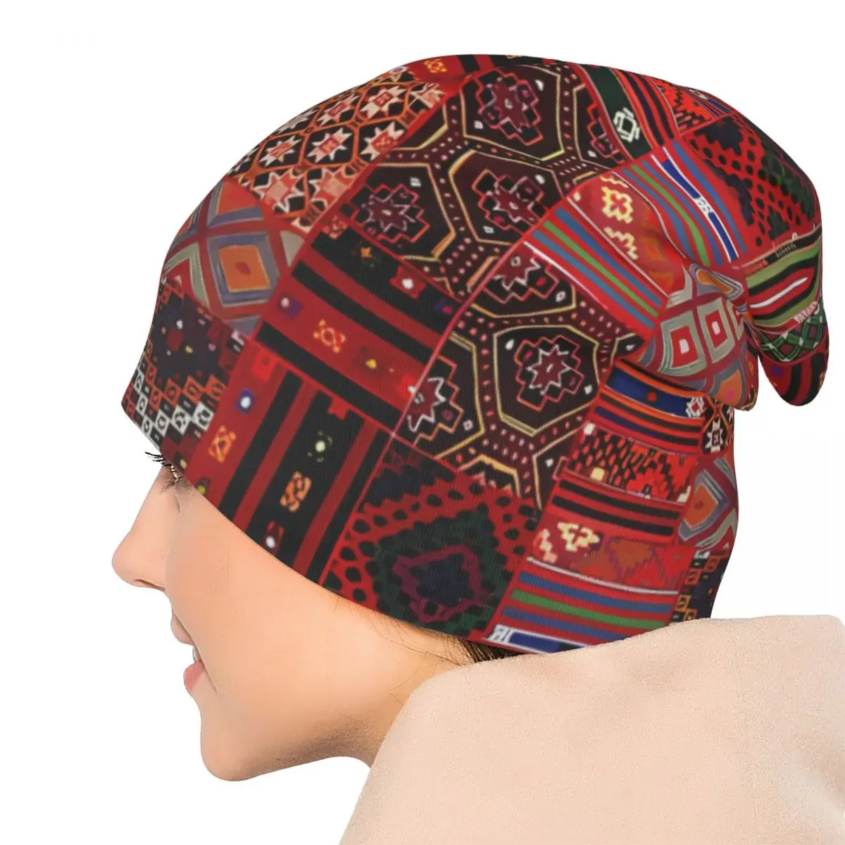 Bohemian Boho Style Skullies Beanies Caps Bohemian Hippie Oriental Traditional Moroccan Collage Style Thin Hat Autumn Spring