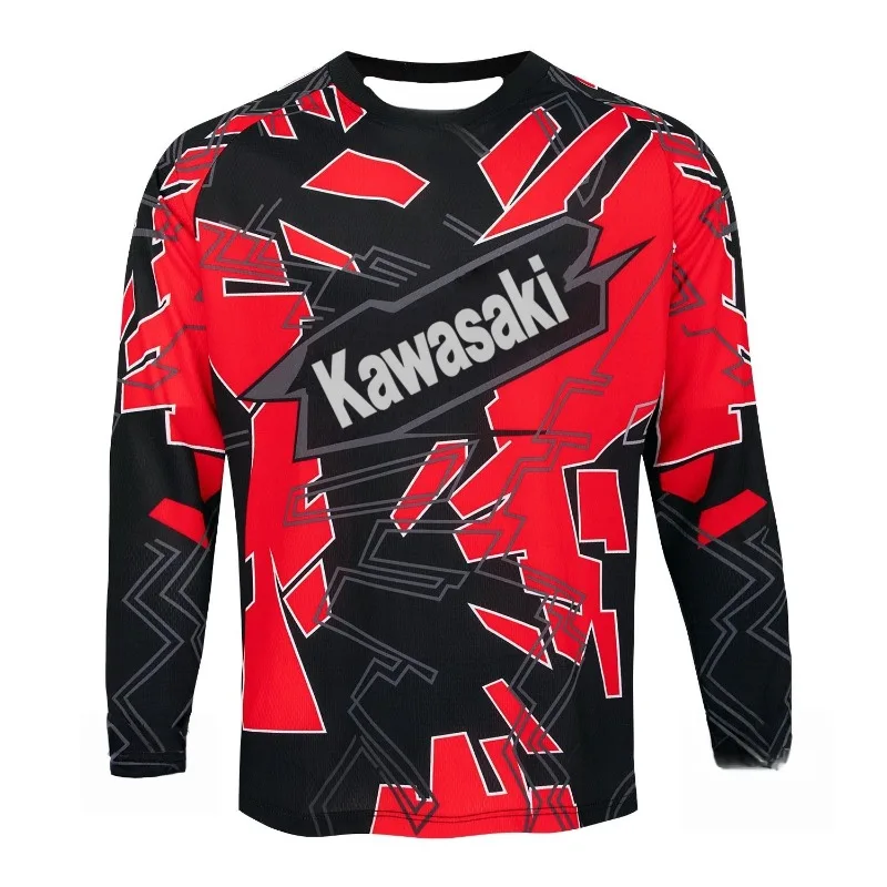 تي شيرت Kawasaki Creative ثلاثي الأبعاد مطبوع للرجال بأكمام طويلة، مسامي لركوب الدراجات الجبلية على الطرق الوعرة والجري والمشي لمسافات طويلة والتجفيف السريع