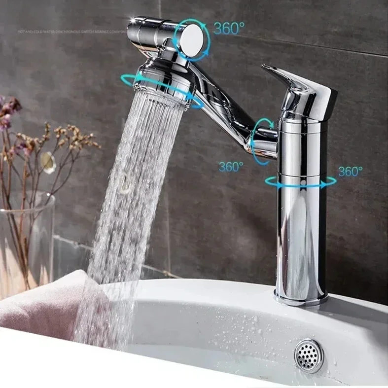 Bathroom Faucet Single Handle Hot and Cold Mixer Tap, Universal Rotation Nozzle Washbasin Sink Faucet for Modern Vanity