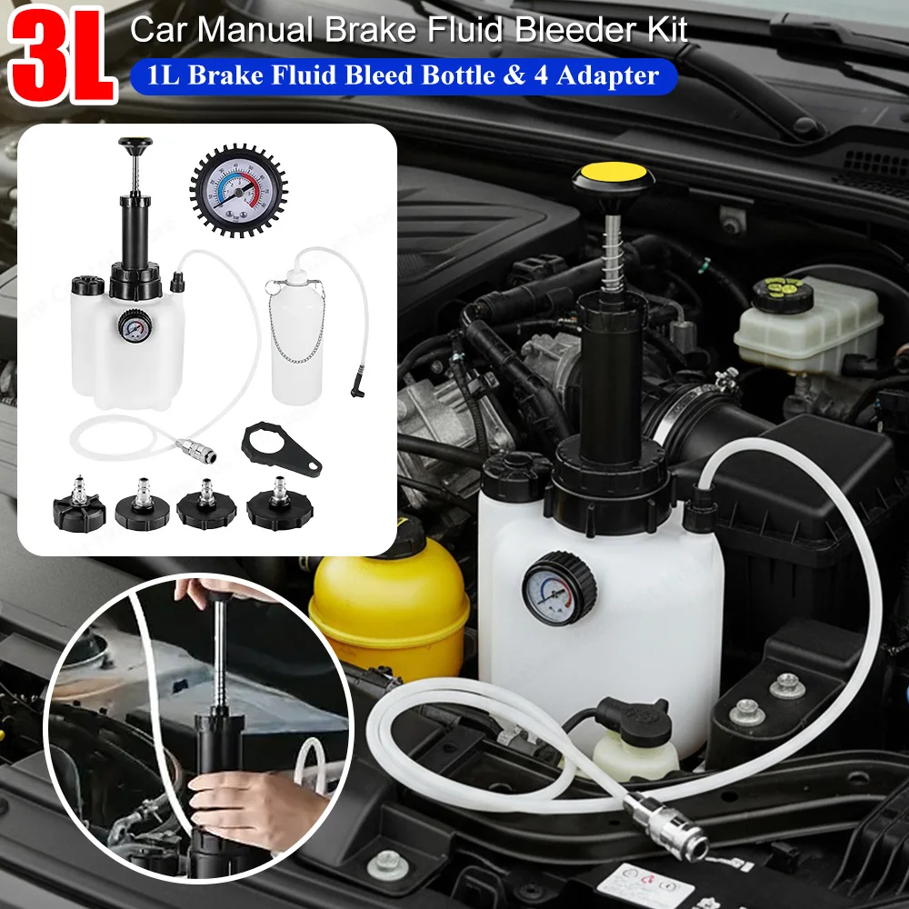 

3L Brake Bleeder Kit W/1L Fluid Bleed Bottle Manual Brake Bleeding Master Cylinder Adapter Leak-Proof Brake Bleeder Vacuum Pump