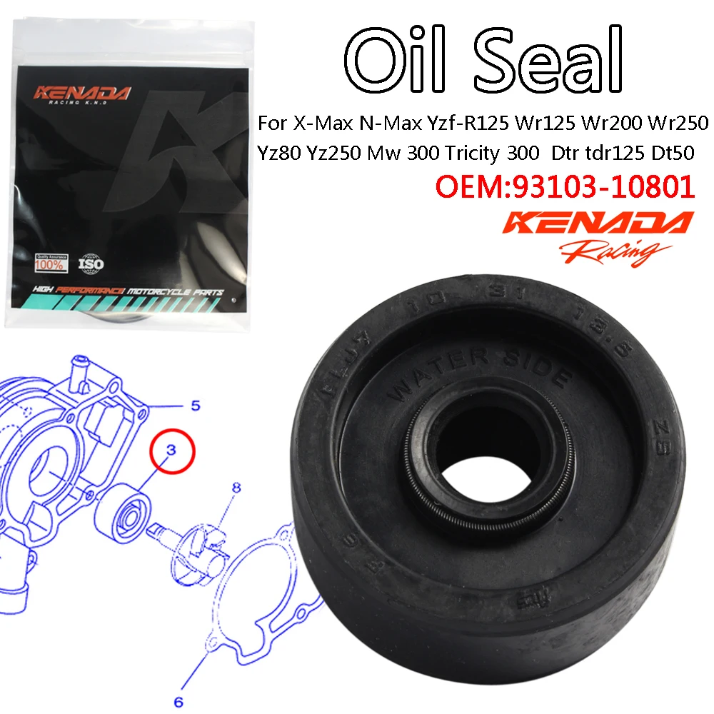 KENADA Racing Water Pump Seal For X-Max N-Max Yzf-R125 Wr125 Wr200 Wr250 Yz80 Yz250 Mw 300 Tricity 300 Dtr tdr125 Dt50 Dt200