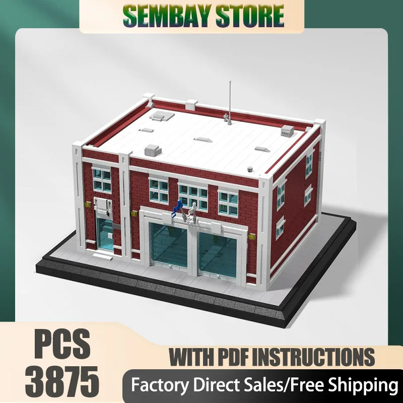 

Модель City Street View Moc, строительные кирпичи, модульная модель пожарной станции, технологические блоки, рождественские игрушки «сделай сам», строительные подарки