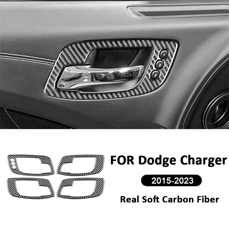 

For Dodge Charger 2015-2023 Carbon Fiber Car Door Inner Pull Handle Panel Ring Bowl Frame Decoration Sticker Auto Accessories