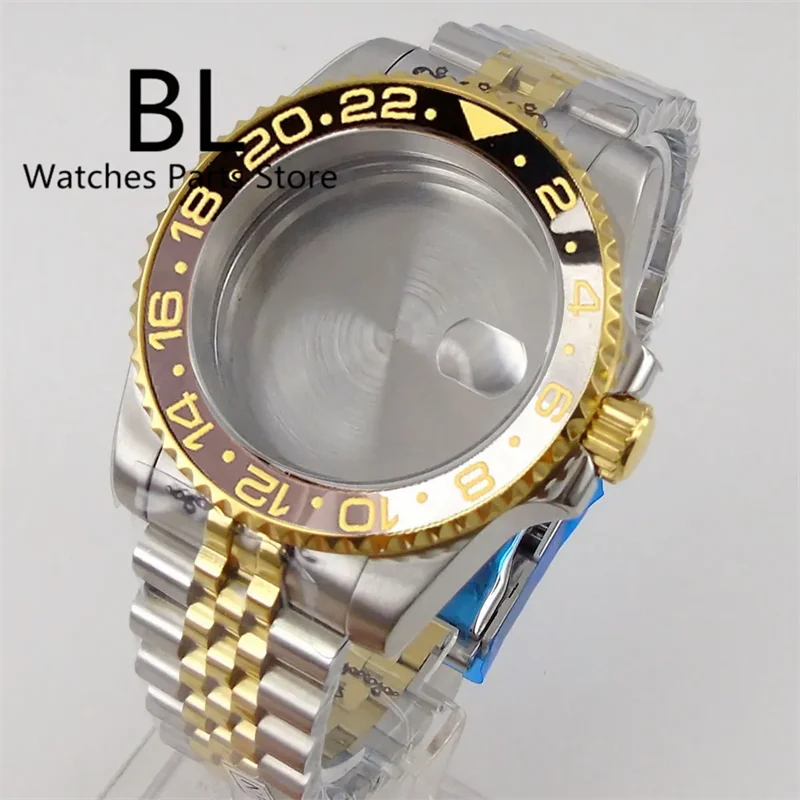 BLIGER 40mm Watch Case With Black Gray Ceramic Insert Roated Sapphire Crystal Fit NH35A NH34 ETA 2824 PT5000 Movement Waterproof