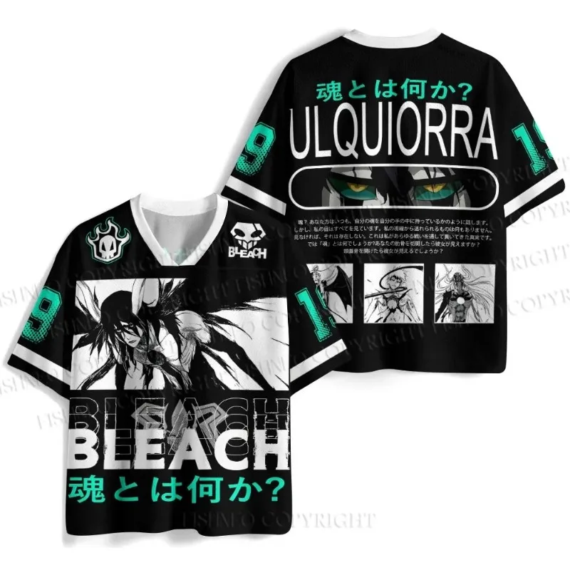 BLEACH Ulquiorra Cifer Anime Football Jersey T-shirt Unisex Oversized V-neck Short Sleeve Top Retro Streetwear Casual Sports Tee view 3