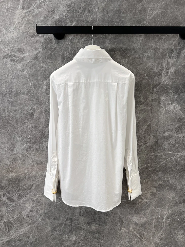 SVORYXIU 2025 新スタイル 秋 デイリーカジュアル レディースシャツ ファッション ホワイト エレガント ルーズ ターンダウンカラーシャツ