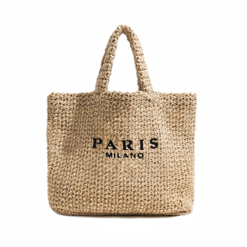 Women's Fashion Large Capacity Handmade Straw Knitting Tote Bag Summer Travel Beach Shoulder Bags Casual Simple Portable Handbag