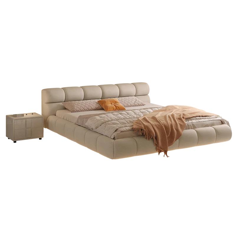 Cream Wind Puff Bed, Suspended Bed, Modern Minimalist Double Tech Fabric Bed, New Italian Bed