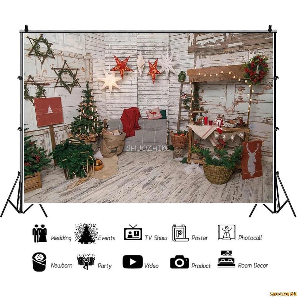 SHUOZHIKE Christmas Pine Tree Festival Gathering Photography Gift Tree Lantern Snowflake Photo Background Prop SDG-11
