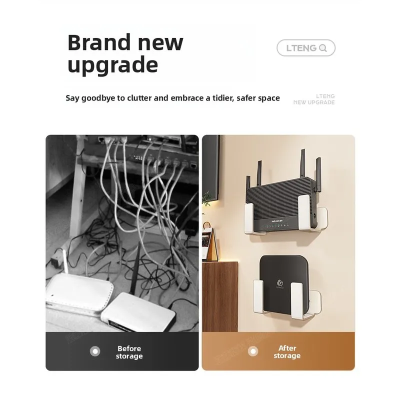 No Drill Wall Mount Router Storage Shelf Media Device Holder for TV Box WiFi Router Cable Management