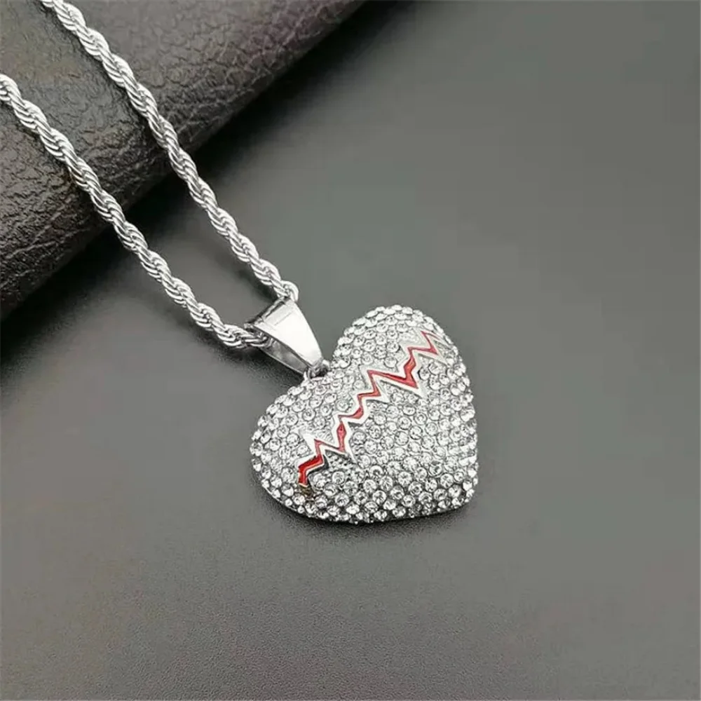 

Luxury Dainty Full Zircon Heart Pendant Necklace Silver Color Stainless Steel Rope Chain For Women Wedding Charm Fashion Jewelry