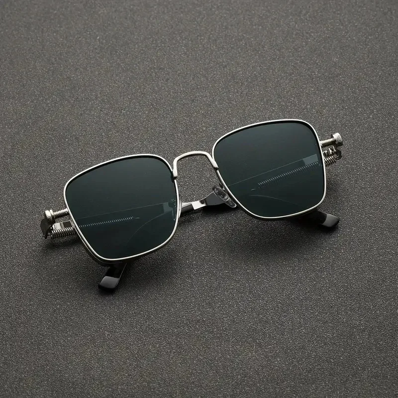 Men Driving Sunglasses Vintage Steampunk Square Sunglasses Metal Frame with Spring Hinges Women Eyepiece Trendy Driver Glasses - view 3