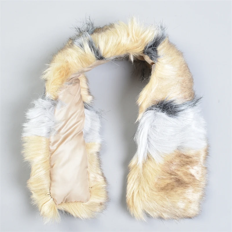 暖かいフェイクファー襟付きダウンジャケット、綿混紡冬用コート、カラーブロックデザイン、プラッシュトリムネックライン、プレミアム品質レザー