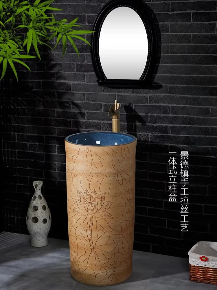 

Chinese-style ceramic pillar basin integrated floor-to-ceiling washbasin B & B hotel integrated washbasin