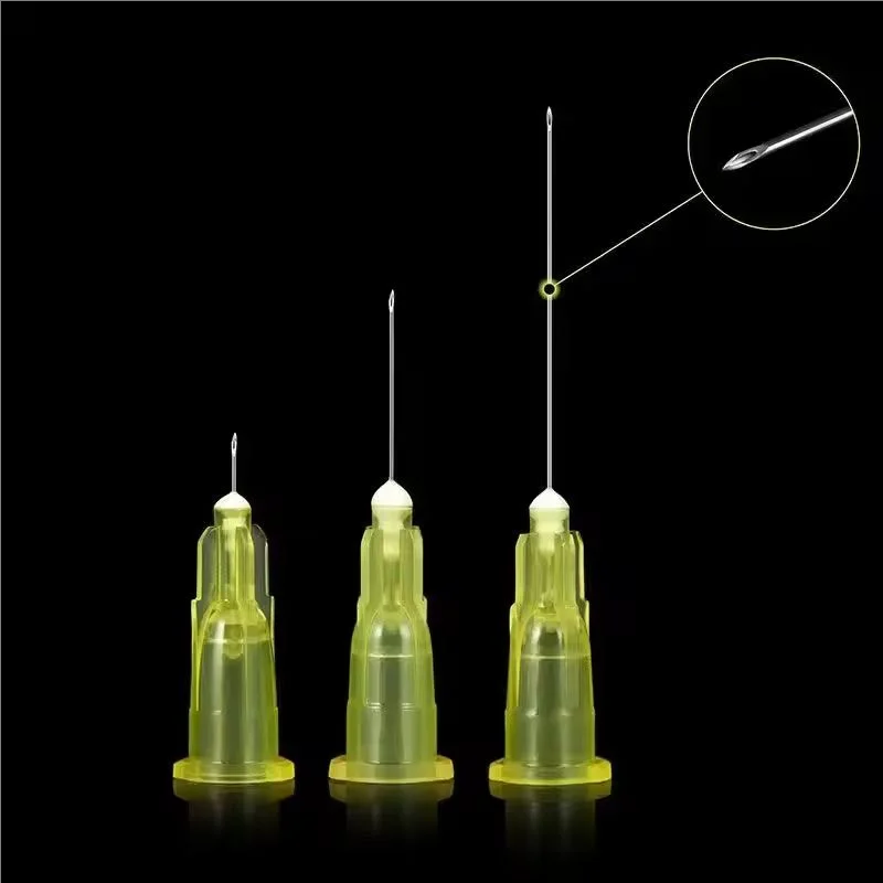 

100 шт. безболезненных медицинских игл 18G-34G 1.5/2.5/4/6 мм + прозрачный шприц-аппликатор + прозрачные колпачки для пирсинга и инъекций