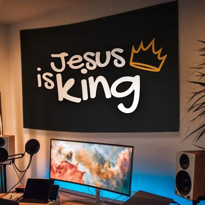 _Jesus Is King_ Crown Chris Devout Tapestry - Aesthetic Wall Hanging Decor - Tapestry for Bedroom, Home Office, or Studio Decor