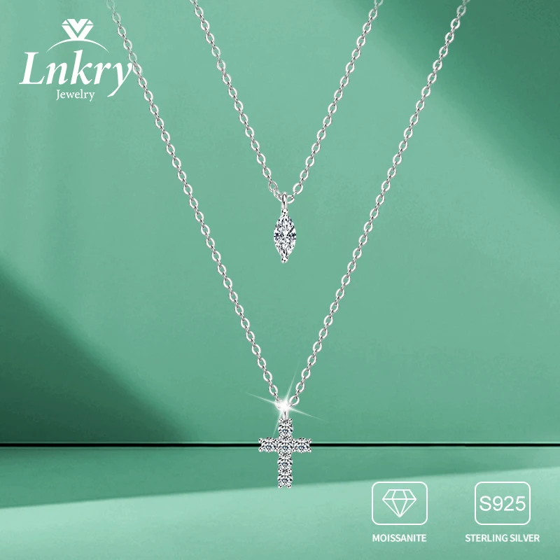 

Lnkry Marquise Cut Moissanite Pendant Necklace For Women Certified 925 Sterling Silver Double Layer Chain Necklace Jewelry Gift