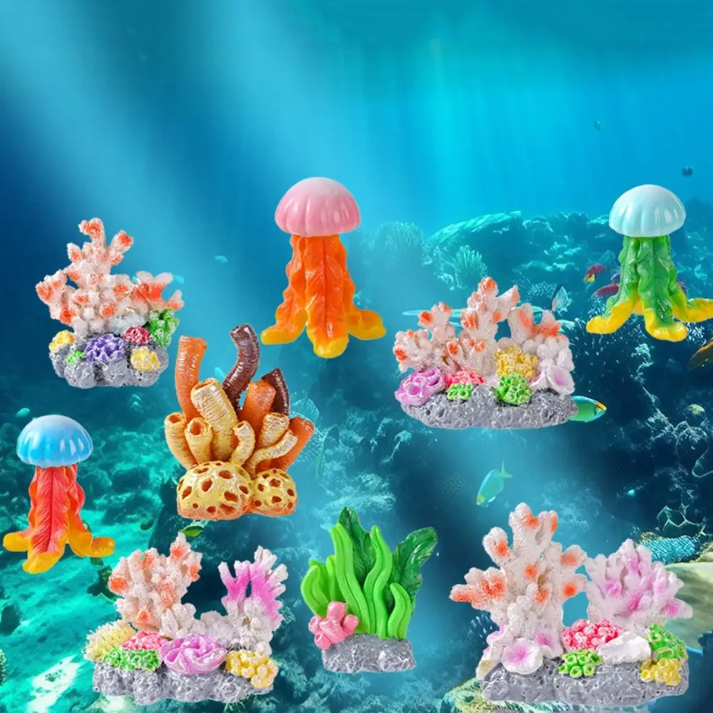 

9pcs/set Decorative Coral Micro Landscape Resin Multicolor Simulated Underwater Coral Lifelike Ocean Jellyfish Ornaments