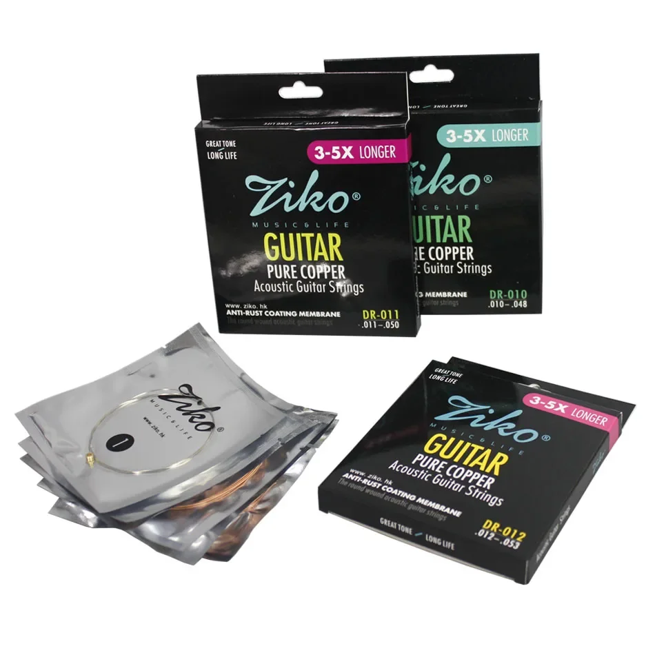 ZIKO DR Series 010-048 011-050 012-053 Inch Acoustic Guitar Strings Pure Copper Wound Strings Anti-Rust Coating Membrane