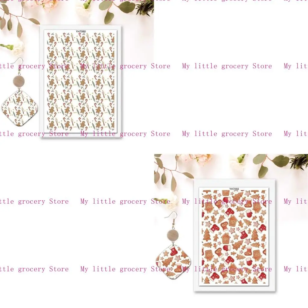 D5BD Snowman Water Transfer Paper Christmas Transfer Paper Earrings Transfer Sheets